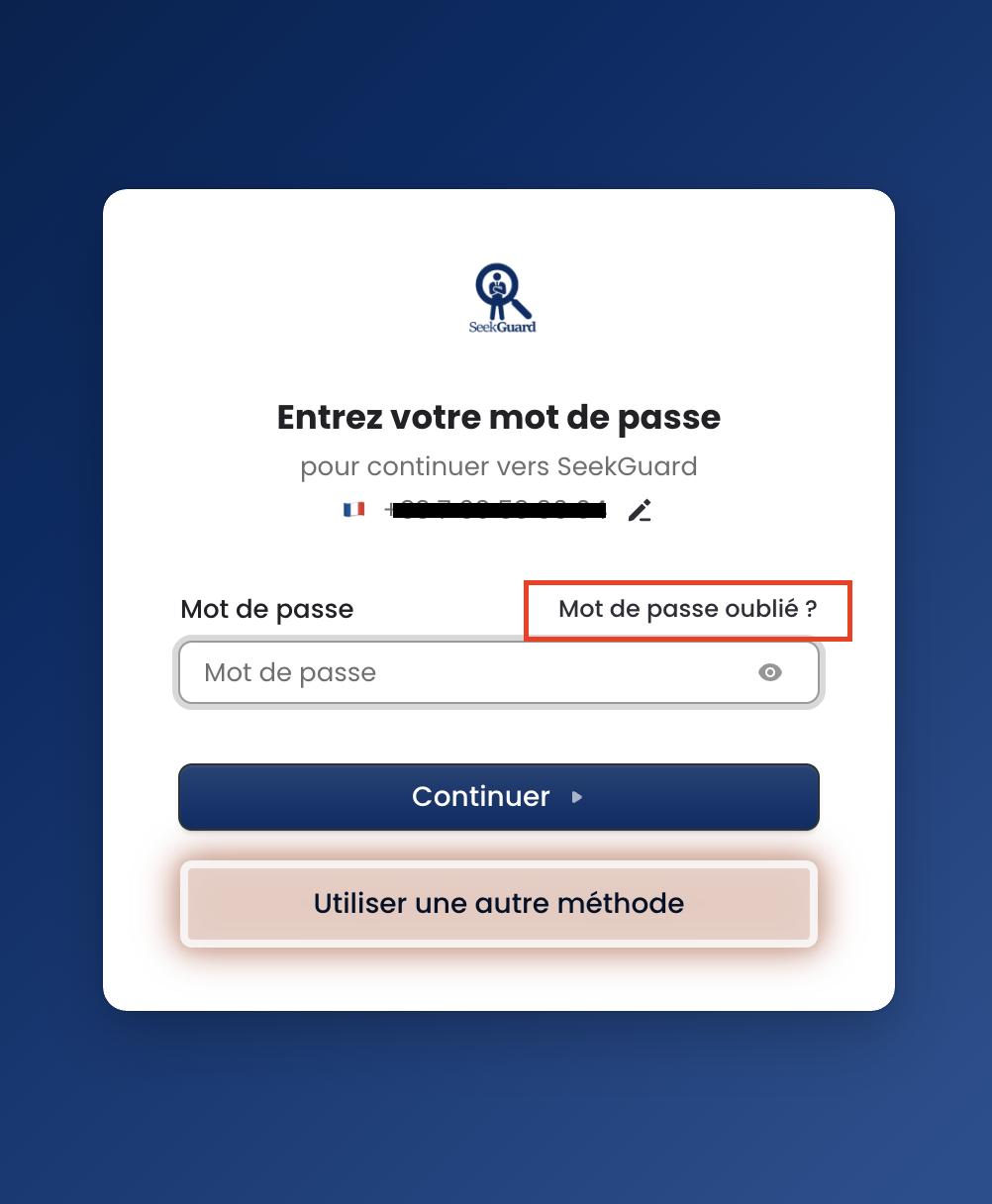 oom sur la zone de connexion du portail recruteur, encadrant en rouge le lien cliquable Mot de passe oublié